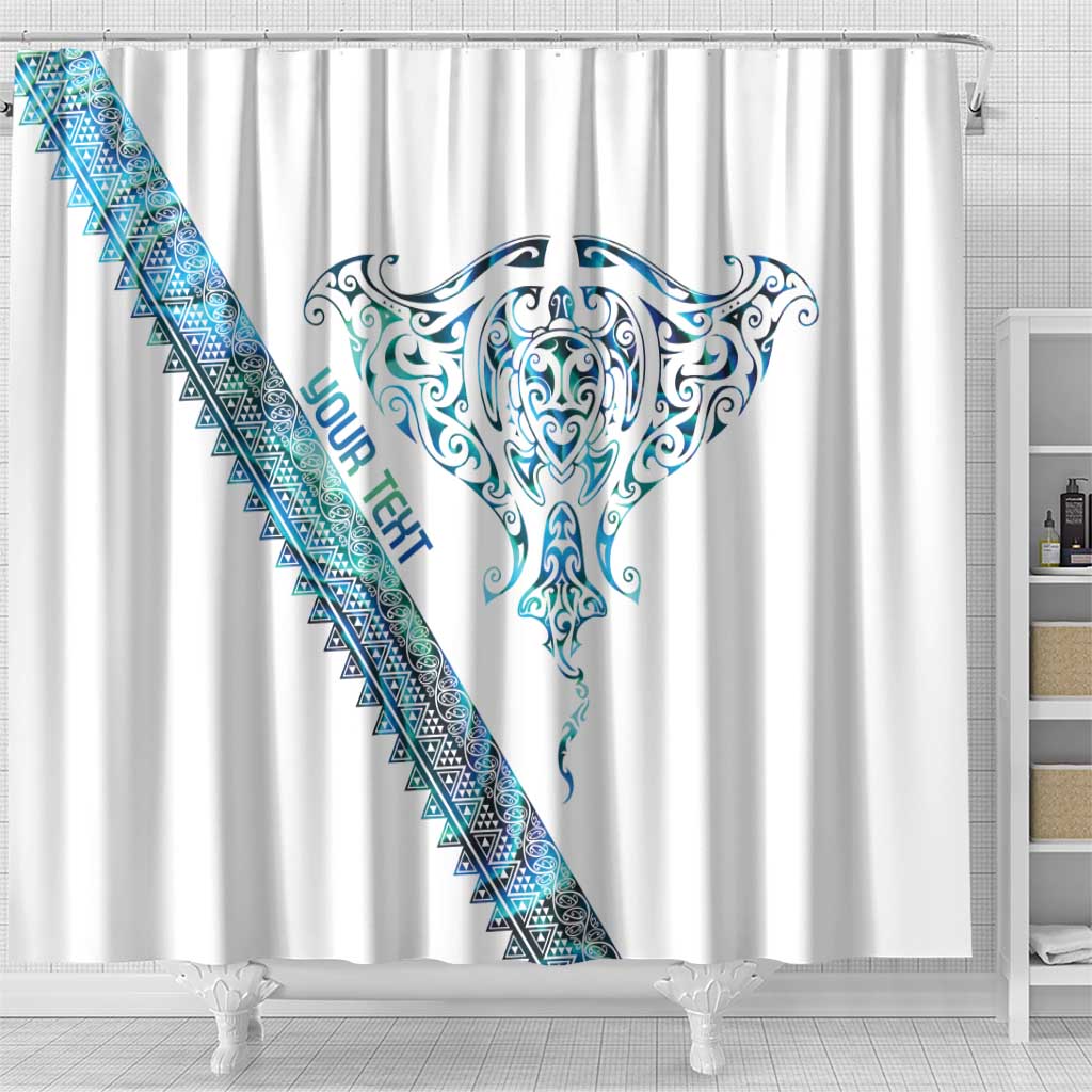 Kahui Whetu Paua shell Kowhaiwhai Taniko Personalised Shower Curtain Manta Ray Shark-Turtle Maori Tribal Style