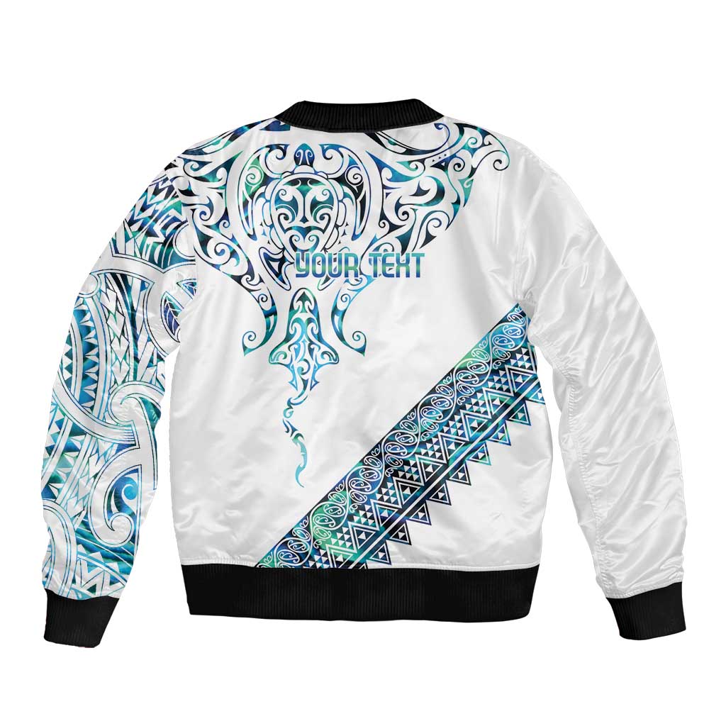 Kahui Whetu Paua shell Kowhaiwhai Taniko Personalised Sleeve Zip Bomber Jacket Manta Ray Shark-Turtle Maori Tribal Style