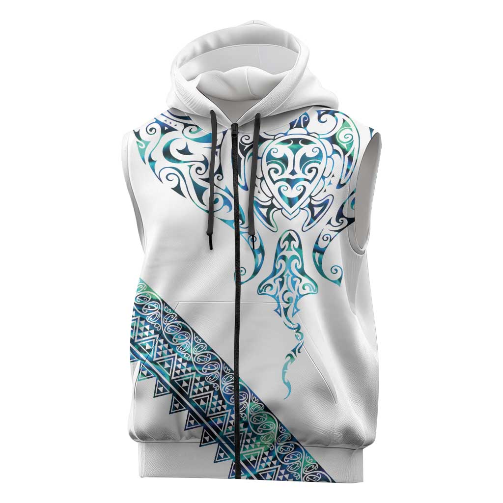 Kahui Whetu Paua shell Kowhaiwhai Taniko Personalised Sleeveless Zip Hoodie Manta Ray Shark-Turtle Maori Tribal Style
