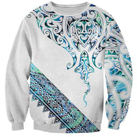Kahui Whetu Paua shell Kowhaiwhai Taniko Personalised Sweatshirt Manta Ray Shark-Turtle Maori Tribal Style LT9 Unisex Blue - Polynesian Pride