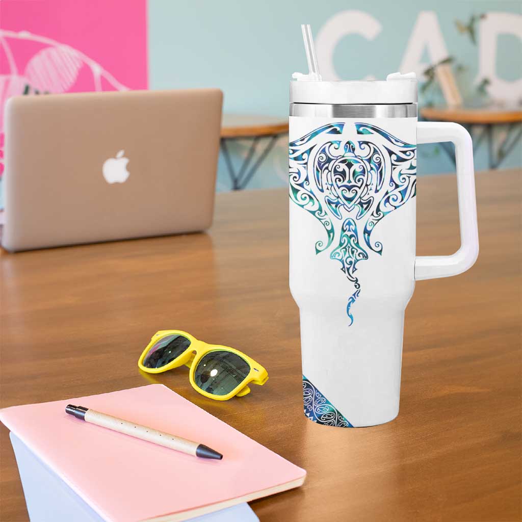 Kahui Whetu Paua shell Kowhaiwhai Taniko Personalised Tumbler With Handle Manta Ray Shark-Turtle Maori Tribal Style