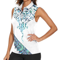Kahui Whetu Paua shell Kowhaiwhai Taniko Personalised Women Sleeveless Polo Shirt Manta Ray Shark-Turtle Maori Tribal Style