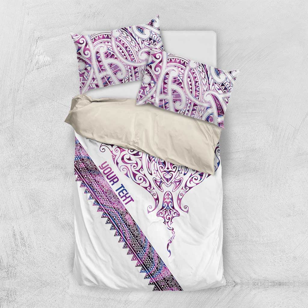 Mawhero Paua shell Kowhaiwhai Taniko Personalised Bedding Set Manta Ray Shark-Turtle Maori Tribal Style LT9 US Twin 172cm x 218cm Pink - Polynesian Pride