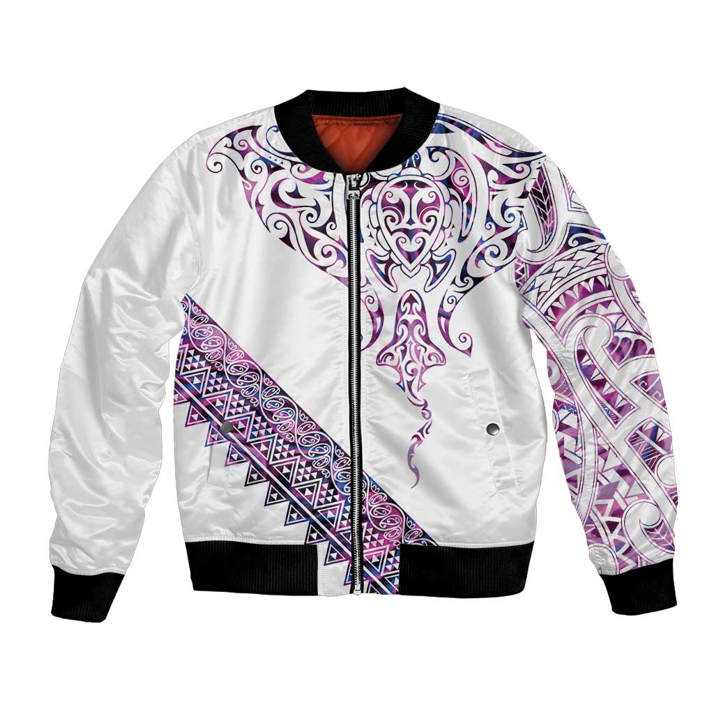 Mawhero Paua shell Kowhaiwhai Taniko Personalised Bomber Jacket Manta Ray Shark-Turtle Maori Tribal Style LT9 Unisex Pink - Polynesian Pride
