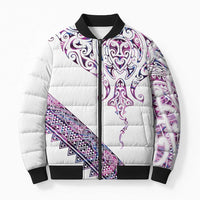 Mawhero Paua shell Kowhaiwhai Taniko Personalised Bomber Puffer Jacket Manta Ray Shark-Turtle Maori Tribal Style LT9 Unisex Pink - Polynesian Pride