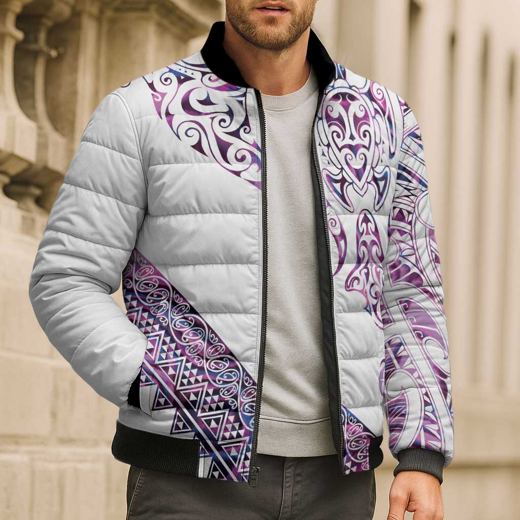 Mawhero Paua shell Kowhaiwhai Taniko Personalised Bomber Puffer Jacket Manta Ray Shark-Turtle Maori Tribal Style LT9 - Polynesian Pride