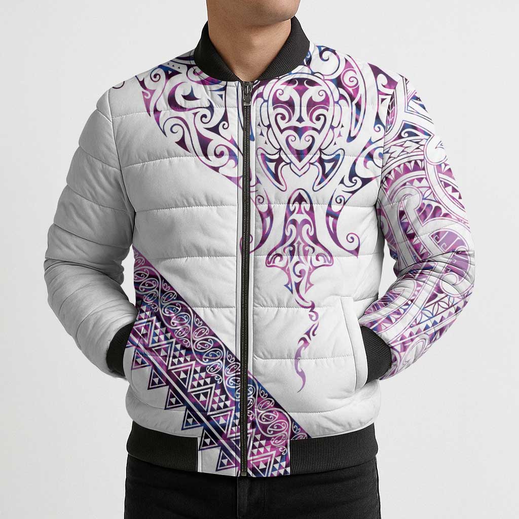 Mawhero Paua shell Kowhaiwhai Taniko Personalised Bomber Puffer Jacket Manta Ray Shark-Turtle Maori Tribal Style LT9 - Polynesian Pride