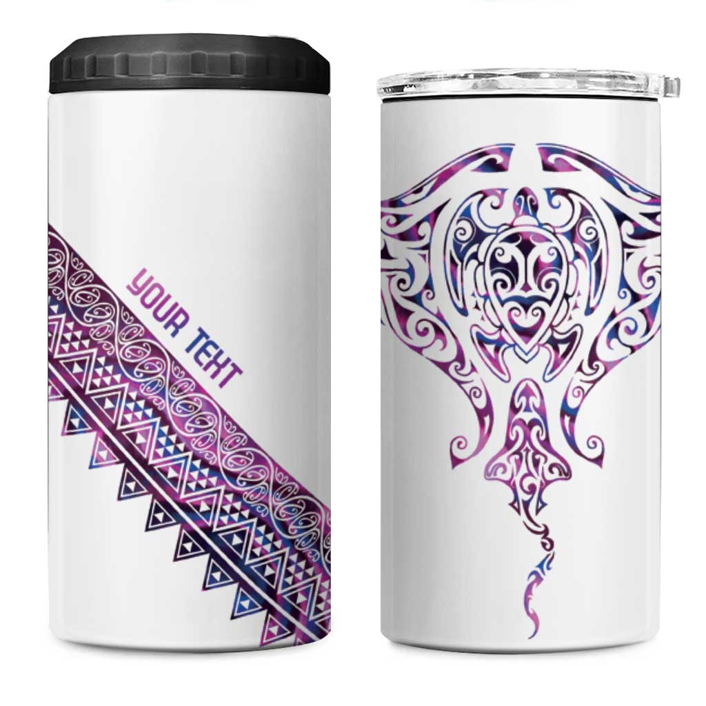 Mawhero Paua shell Kowhaiwhai Taniko Personalised 4 in 1 Can Cooler Tumbler Manta Ray Shark-Turtle Maori Tribal Style