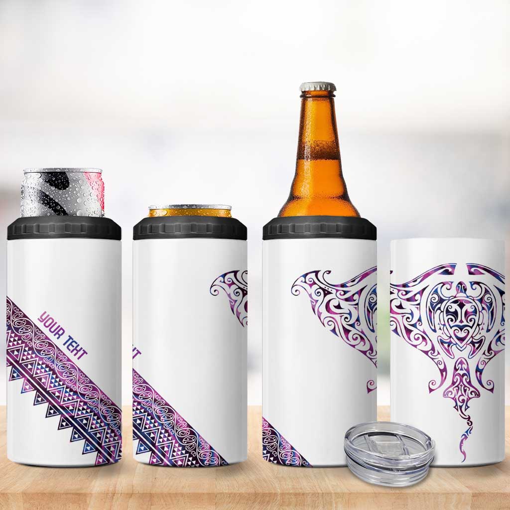 Mawhero Paua shell Kowhaiwhai Taniko Personalised 4 in 1 Can Cooler Tumbler Manta Ray Shark-Turtle Maori Tribal Style