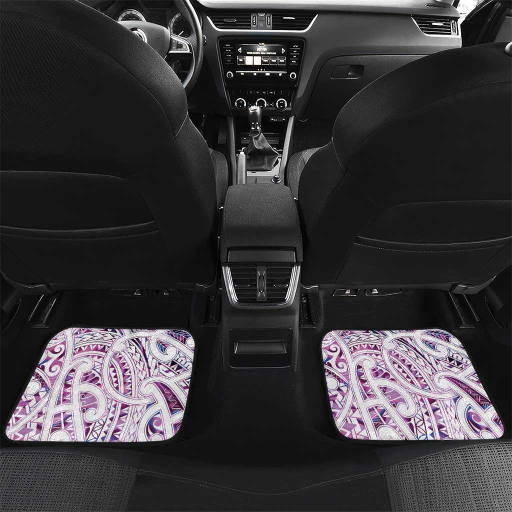 Mawhero Paua shell Kowhaiwhai Taniko Personalised Car Mats Manta Ray Shark-Turtle Maori Tribal Style LT9 Set 2pcs - Back Pink - Polynesian Pride
