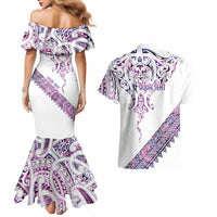 Mawhero Paua shell Kowhaiwhai Taniko Personalised Couples Matching Mermaid Dress and Hawaiian Shirt Manta Ray Shark-Turtle Maori Tribal Style