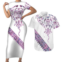 Mawhero Paua shell Kowhaiwhai Taniko Personalised Couples Matching Short Sleeve Bodycon Dress and Hawaiian Shirt Manta Ray Shark-Turtle Maori Tribal Style