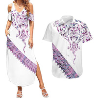 Mawhero Paua shell Kowhaiwhai Taniko Personalised Couples Matching Summer Maxi Dress and Hawaiian Shirt Manta Ray Shark-Turtle Maori Tribal Style