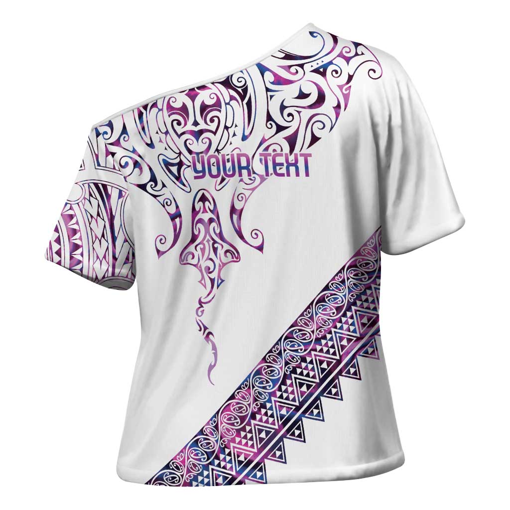Mawhero Paua shell Kowhaiwhai Taniko Personalised Cross Shoulder Shirt Manta Ray Shark-Turtle Maori Tribal Style