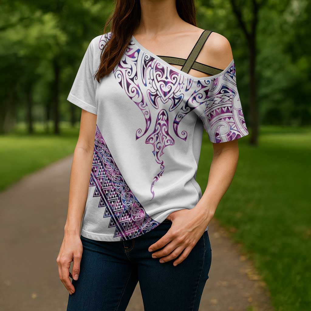 Mawhero Paua shell Kowhaiwhai Taniko Personalised Cross Shoulder Shirt Manta Ray Shark-Turtle Maori Tribal Style