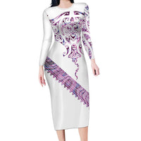 Mawhero Paua shell Kowhaiwhai Taniko Personalised Family Matching Long Sleeve Bodycon Dress and Hawaiian Shirt Manta Ray Shark-Turtle Maori Tribal Style