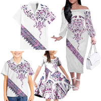 Mawhero Paua shell Kowhaiwhai Taniko Personalised Family Matching Off The Shoulder Long Sleeve Dress and Hawaiian Shirt Manta Ray Shark-Turtle Maori Tribal Style LT9 - Polynesian Pride
