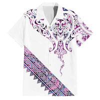 Mawhero Paua shell Kowhaiwhai Taniko Personalised Family Matching Off The Shoulder Long Sleeve Dress and Hawaiian Shirt Manta Ray Shark-Turtle Maori Tribal Style LT9 Dad's Shirt - Short Sleeve Pink - Polynesian Pride