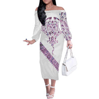 Mawhero Paua shell Kowhaiwhai Taniko Personalised Family Matching Off The Shoulder Long Sleeve Dress and Hawaiian Shirt Manta Ray Shark-Turtle Maori Tribal Style LT9 Mom's Dress Pink - Polynesian Pride