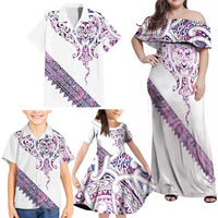 Mawhero Paua shell Kowhaiwhai Taniko Personalised Family Matching Off Shoulder Maxi Dress and Hawaiian Shirt Manta Ray Shark-Turtle Maori Tribal Style