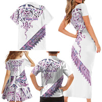 Mawhero Paua shell Kowhaiwhai Taniko Personalised Family Matching Short Sleeve Bodycon Dress and Hawaiian Shirt Manta Ray Shark-Turtle Maori Tribal Style