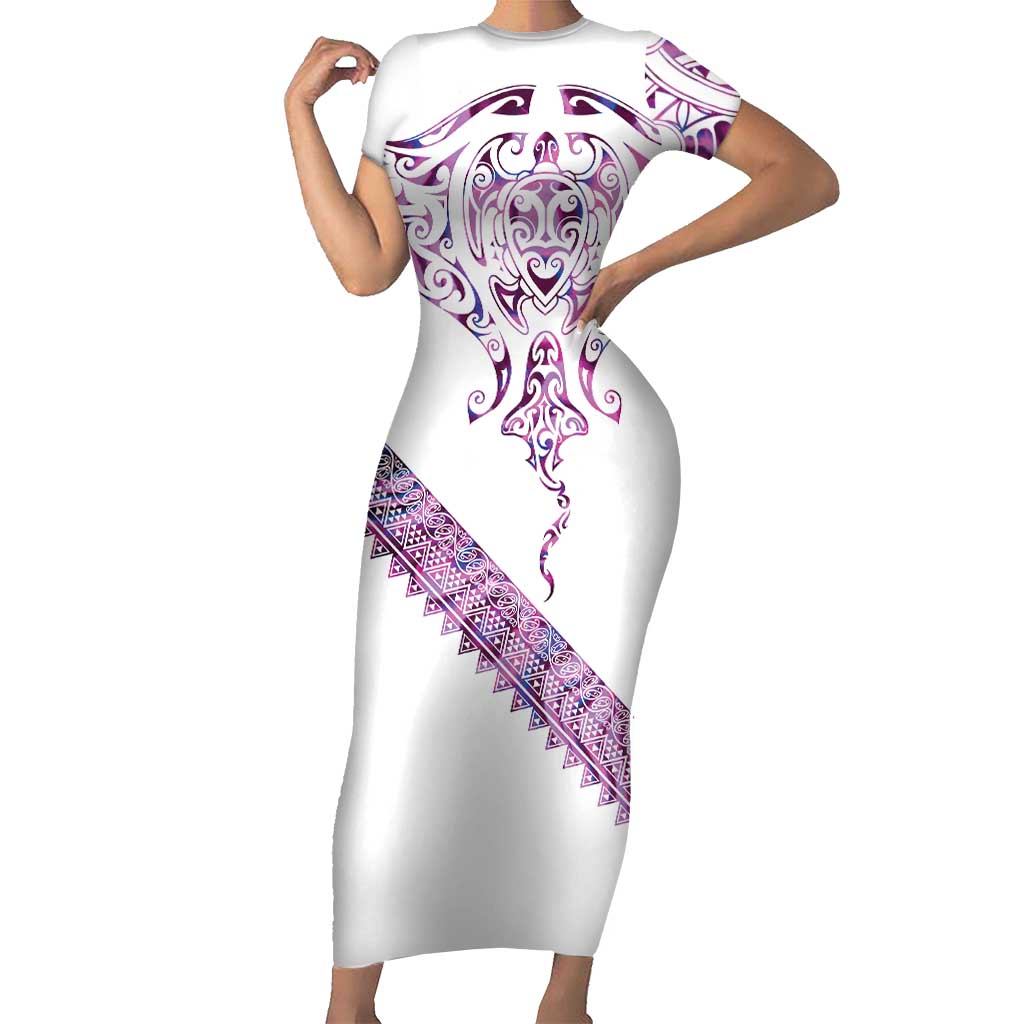 Mawhero Paua shell Kowhaiwhai Taniko Personalised Family Matching Short Sleeve Bodycon Dress and Hawaiian Shirt Manta Ray Shark-Turtle Maori Tribal Style