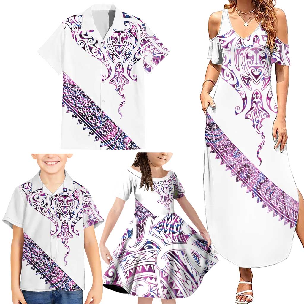 Mawhero Paua shell Kowhaiwhai Taniko Personalised Family Matching Summer Maxi Dress and Hawaiian Shirt Manta Ray Shark-Turtle Maori Tribal Style