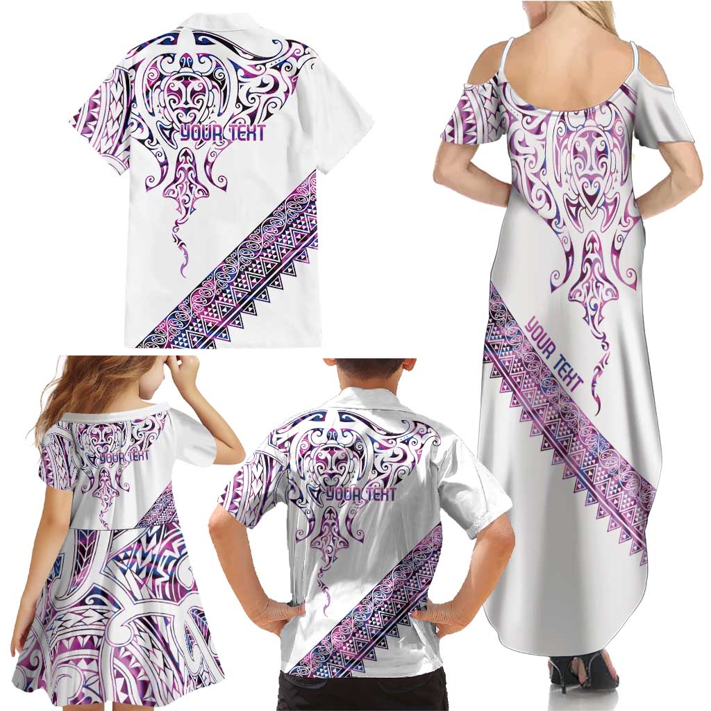 Mawhero Paua shell Kowhaiwhai Taniko Personalised Family Matching Summer Maxi Dress and Hawaiian Shirt Manta Ray Shark-Turtle Maori Tribal Style