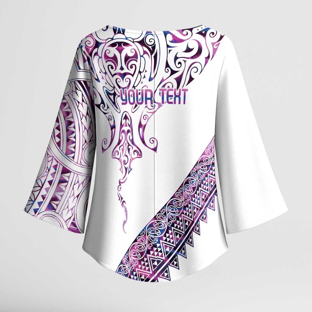 Mawhero Paua shell Kowhaiwhai Taniko Personalised Kimono Sleeve Blouse Manta Ray Shark-Turtle Maori Tribal Style