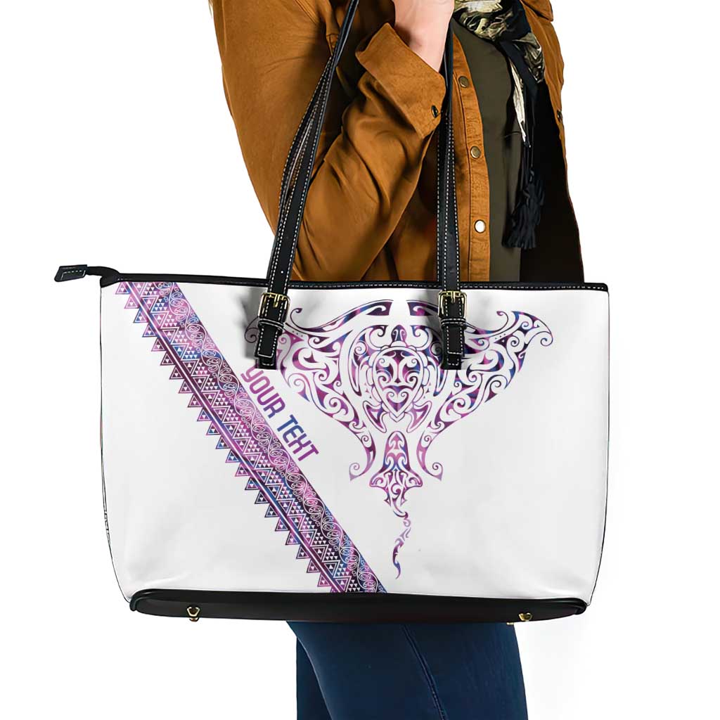 Mawhero Paua shell Kowhaiwhai Taniko Personalised Leather Tote Bag Manta Ray Shark-Turtle Maori Tribal Style