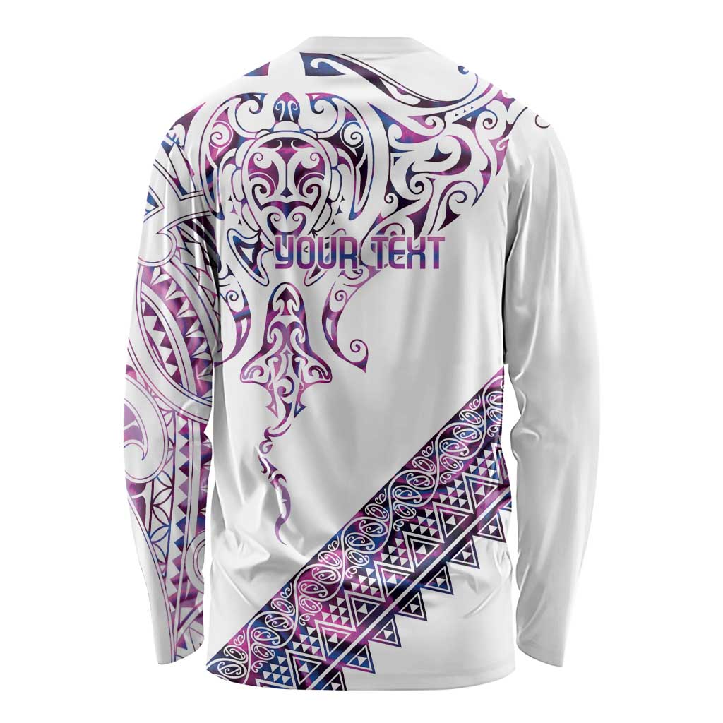 Mawhero Paua shell Kowhaiwhai Taniko Personalised Long Sleeve Shirt Manta Ray Shark-Turtle Maori Tribal Style