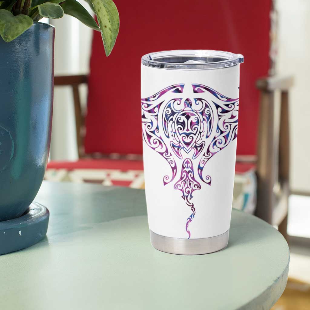 Mawhero Paua shell Kowhaiwhai Taniko Personalised Tumbler Cup Manta Ray Shark-Turtle Maori Tribal Style