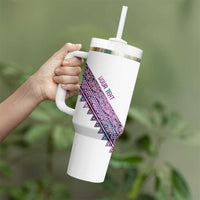 Mawhero Paua shell Kowhaiwhai Taniko Personalised Tumbler With Handle Manta Ray Shark-Turtle Maori Tribal Style