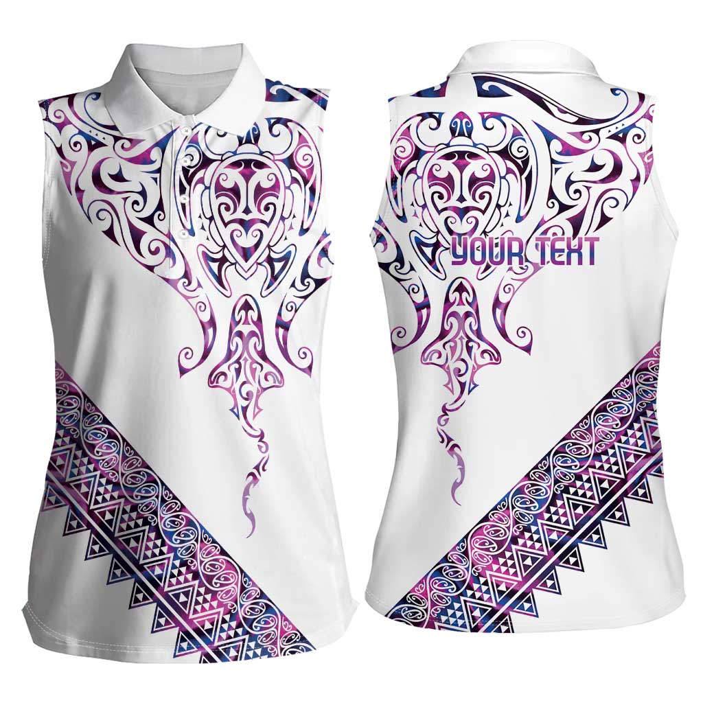 Mawhero Paua shell Kowhaiwhai Taniko Personalised Women Sleeveless Polo Shirt Manta Ray Shark-Turtle Maori Tribal Style