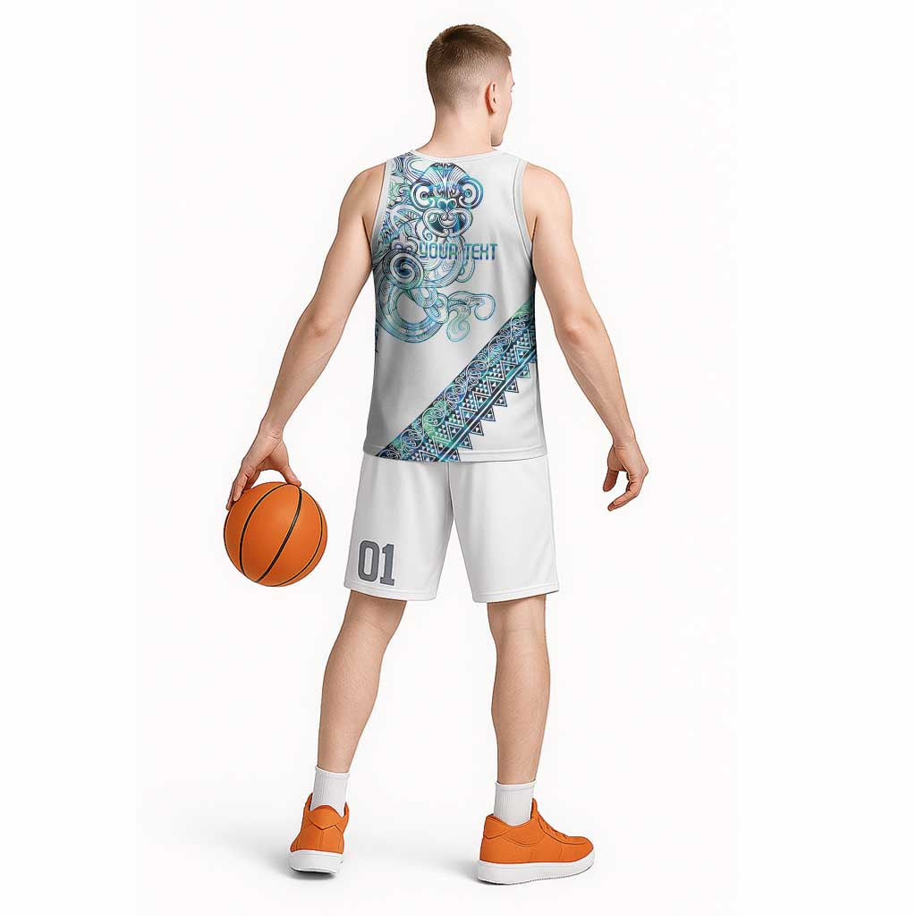 Kahui Whetu Paua shell Kowhaiwhai Taniko Personalised Basketball Jersey Taniwha Maori Tribal Style