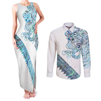 Kahui Whetu Paua shell Kowhaiwhai Taniko Personalised Couples Matching Tank Maxi Dress and Long Sleeve Button Shirt Taniwha Maori Tribal Style
