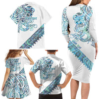 Kahui Whetu Paua shell Kowhaiwhai Taniko Personalised Family Matching Long Sleeve Bodycon Dress and Hawaiian Shirt Taniwha Maori Tribal Style