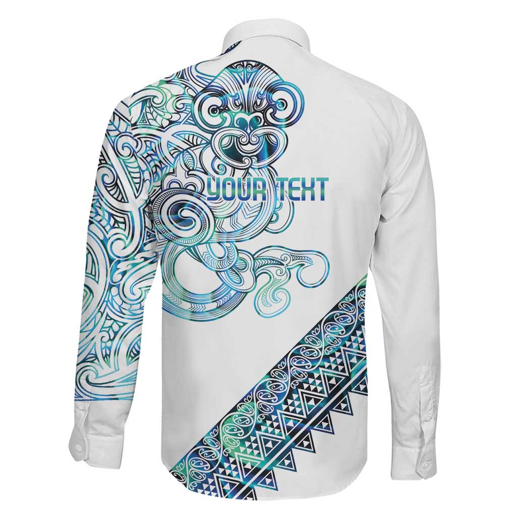 Kahui Whetu Paua shell Kowhaiwhai Taniko Personalised Family Matching Off The Shoulder Long Sleeve Dress and Hawaiian Shirt Taniwha Maori Tribal Style