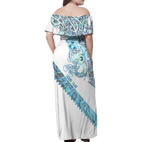 Kahui Whetu Paua shell Kowhaiwhai Taniko Personalised Family Matching Off Shoulder Maxi Dress and Hawaiian Shirt Taniwha Maori Tribal Style