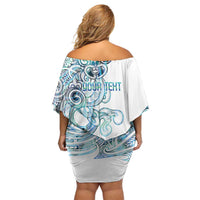 Kahui Whetu Paua shell Kowhaiwhai Taniko Personalised Family Matching Off Shoulder Short Dress and Hawaiian Shirt Taniwha Maori Tribal Style