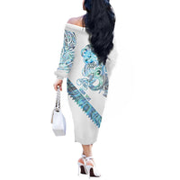 Kahui Whetu Paua shell Kowhaiwhai Taniko Personalised Off The Shoulder Long Sleeve Dress Taniwha Maori Tribal Style
