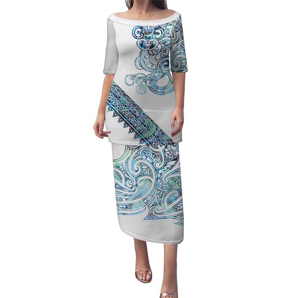 Kahui Whetu Paua shell Kowhaiwhai Taniko Personalised Puletasi Taniwha Maori Tribal Style LT9 Long Dress Blue - Polynesian Pride