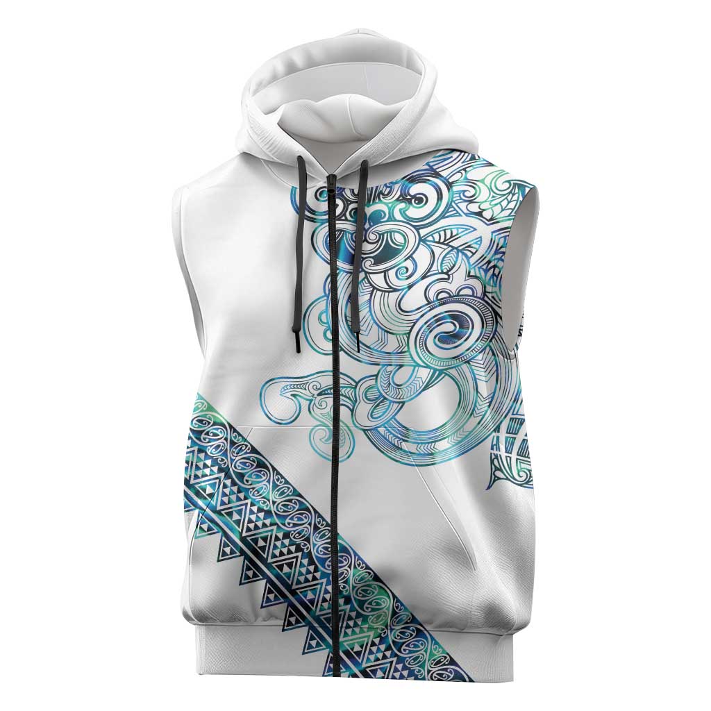 Kahui Whetu Paua shell Kowhaiwhai Taniko Personalised Sleeveless Zip Hoodie Taniwha Maori Tribal Style