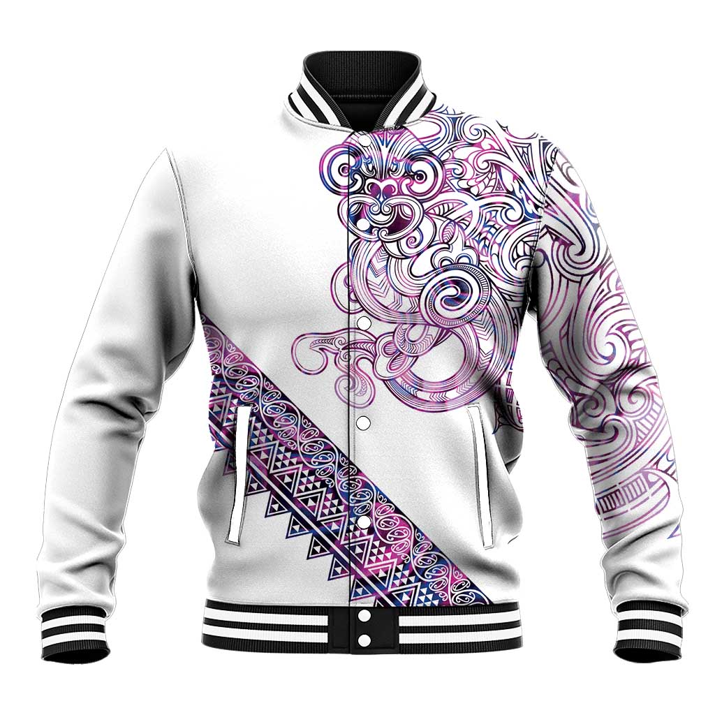 Mawhero Paua shell Kowhaiwhai Taniko Personalised Baseball Jacket Taniwha Maori Tribal Style