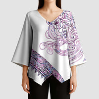 Mawhero Paua shell Kowhaiwhai Taniko Personalised Kimono Sleeve Blouse Taniwha Maori Tribal Style