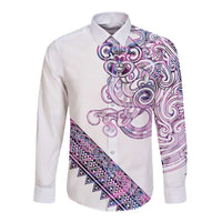 Mawhero Paua shell Kowhaiwhai Taniko Personalised Long Sleeve Button Shirt Taniwha Maori Tribal Style