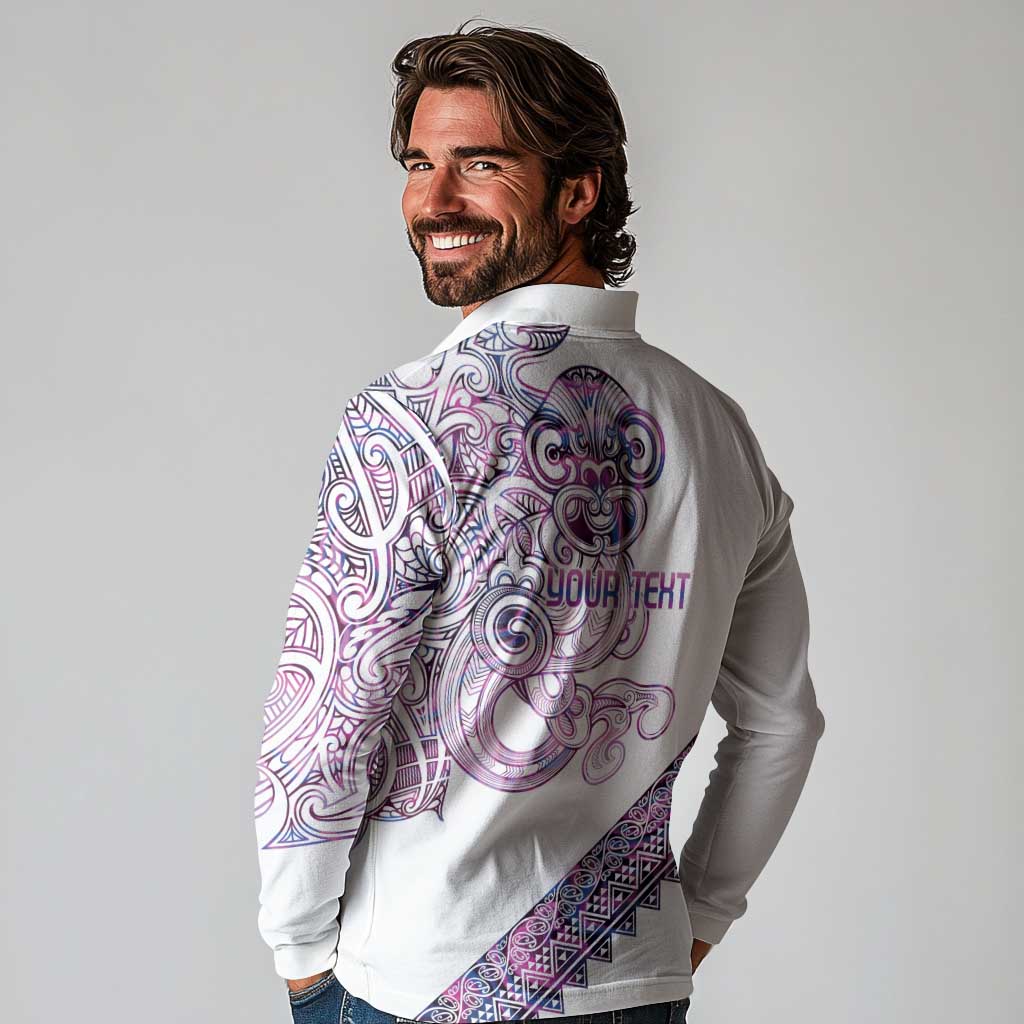 Mawhero Paua shell Kowhaiwhai Taniko Personalised Long Sleeve Polo Shirt Taniwha Maori Tribal Style