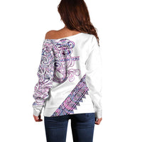 Mawhero Paua shell Kowhaiwhai Taniko Personalised Off Shoulder Sweater Taniwha Maori Tribal Style LT9 - Polynesian Pride
