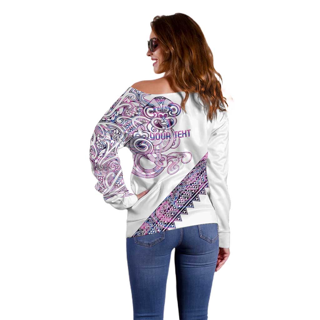 Mawhero Paua shell Kowhaiwhai Taniko Personalised Off Shoulder Sweater Taniwha Maori Tribal Style LT9 - Polynesian Pride