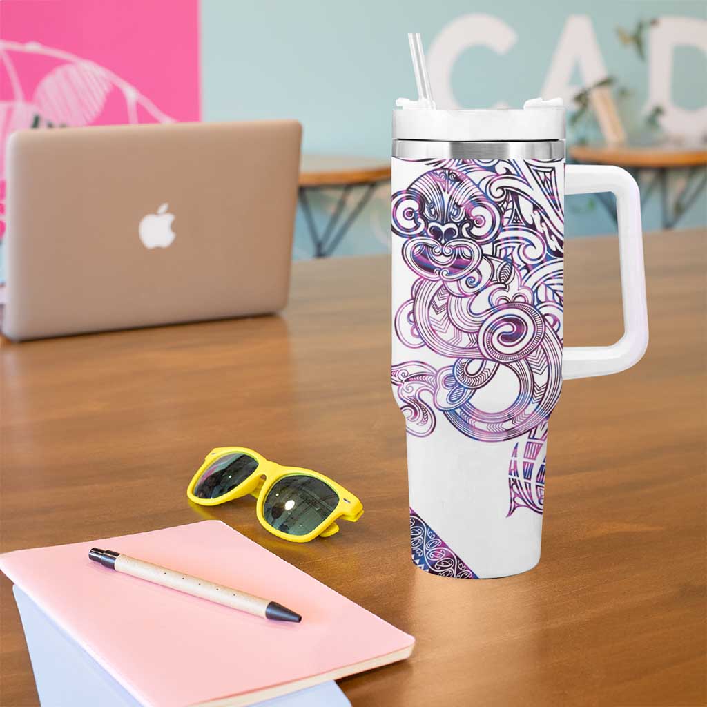 Mawhero Paua shell Kowhaiwhai Taniko Personalised Tumbler With Handle Taniwha Maori Tribal Style